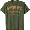 Sebastian Inlet Florida Fishing Souvenir Gifts Sebastian Inlet Florida Shark Retro Orange Art Fishing T-Shirt - Olive Green