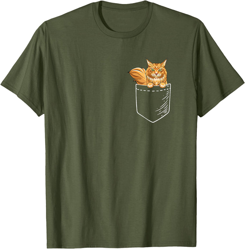 Cute Maine Coon Cat Mom Gifts T Shirts & Hoodies Funny Mens Womens Pocket Orange Maine Coon Cat Lover Owner T-Shirt - Olive