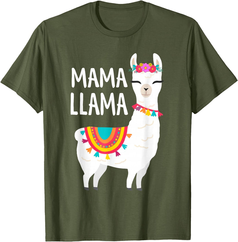 Birthday Llama Shirts Gift Mama Llama Funny Mother's Day Shirt Women Mom Birthday T-Shirt - Olive Green