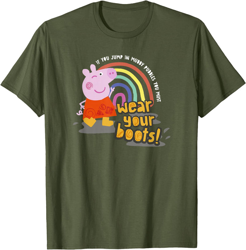 Peppa Pig If You Jump In Muddy Puddles Wear Your Boots! T-Shirt - Olive Green