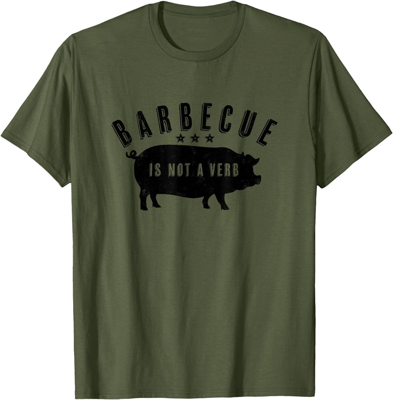 Cotton Canvas Barbecue Is Not A Verb Funny Southern Food Pork BBQ Pig T-Shirt - Olive Green