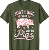 Piggy Squad Co Pig Just a Girl Who Loves Pigs Women Farmer Farm Flower T-Shirt Small - Olive Green