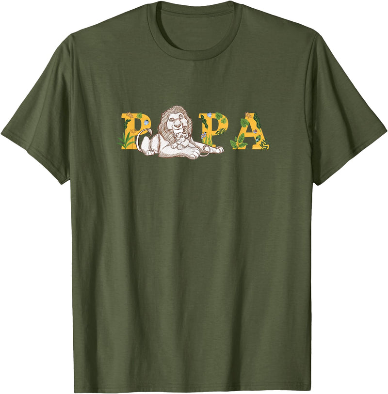 Disney The Lion King Papa Father's Day Mufasa & Simba Sketch T-Shirt - Olive Green