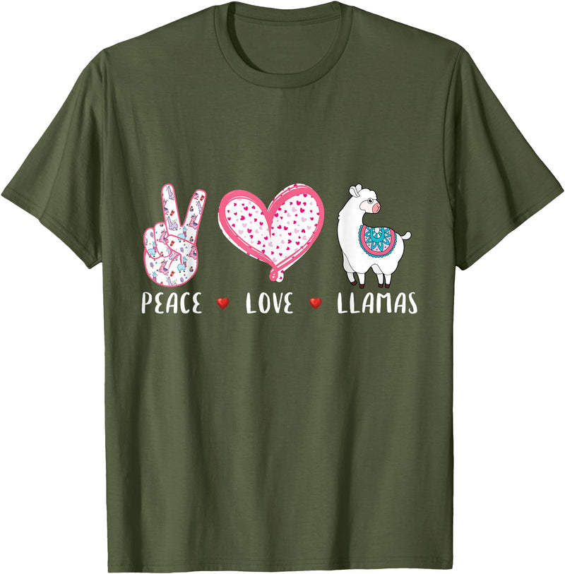 Peace Love llama Lovers Designs Co. Peace Love Llamas Gift for Girls Boys Kids Women Men Llama T-Shirt - Olive Green