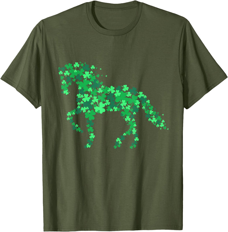 Horse Shamrock Shirts Horse Shamrock Horseback Riding Equestrian Shirt Patrick Day T-Shirt - Olive Green