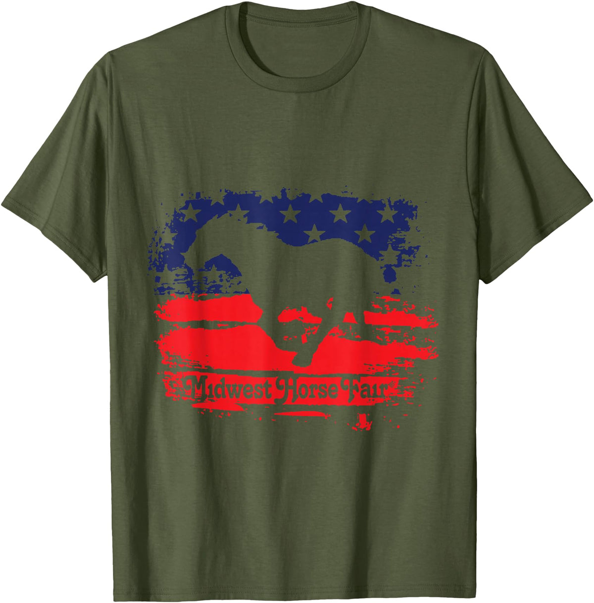 Midwest Horse Fair Red/White/Blue Flag T-Shirt - Olive Green