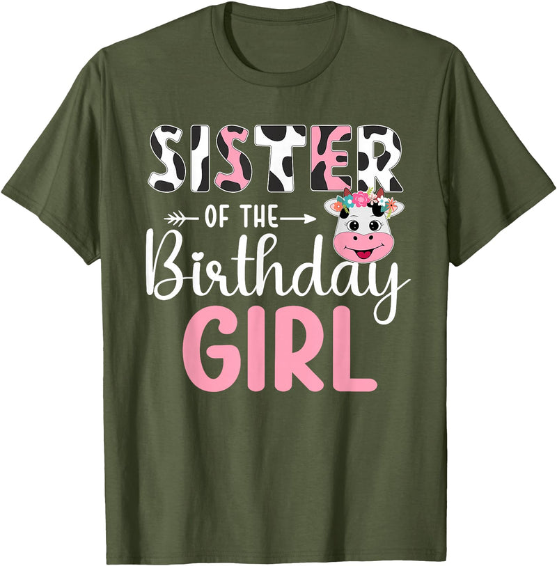 Cow Birthday Shirt For Family Men Women Cow Lover Sister Of The Birthday Girl Farm Cow 1 St Birthday Girl T-Shirt - Olive