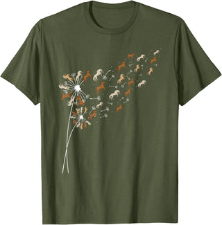 Funny Horse Shirts Dandelion Horses - Horse Lovers Rider T-Shirt - Olive Green
