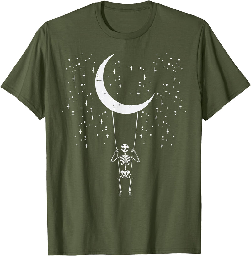 Skeleton Themed Halloween Shirts Men Women Kids Halloween Skeleton Moon Swing Vintage Costume Men Women Kids T-Shirt - Olive