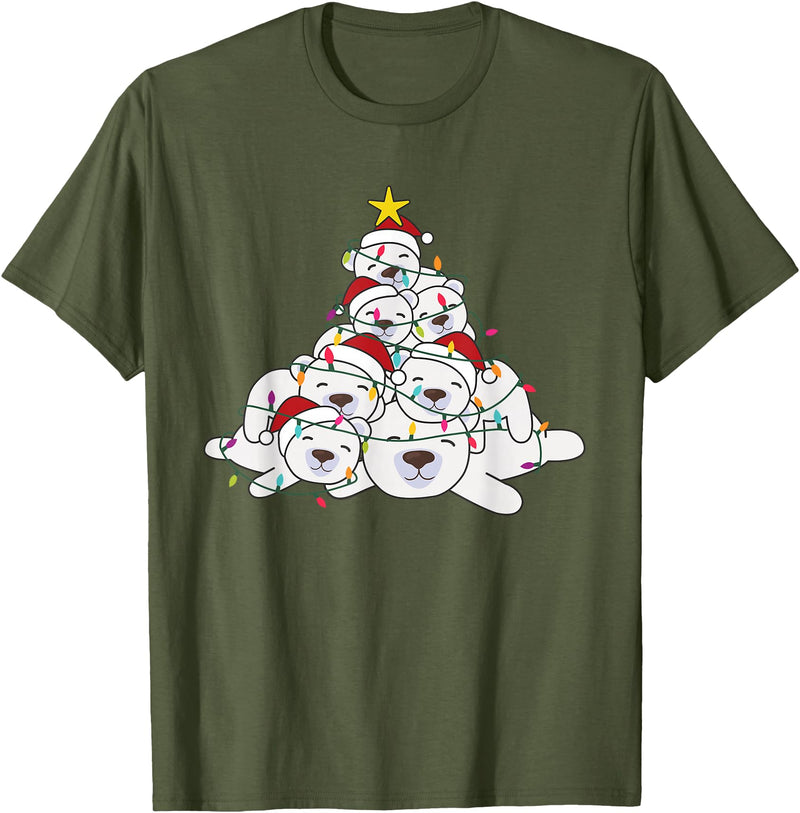 Funny Animals For The Holidays Polar Bear Christmas Tree Funny Animal Christmas Polar Bears T-Shirt - Olive Green