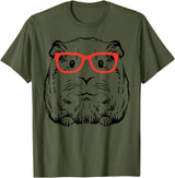 Guinea Pig Shirts For Men Women Kids Gift Guinea Pig Glasses Cute Hispter Cavy Nerd Pet Women Men Kids T-Shirt - Olive Green