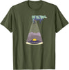 Funny Alien Abduction Cow UFO T-Shirt - Olive Green