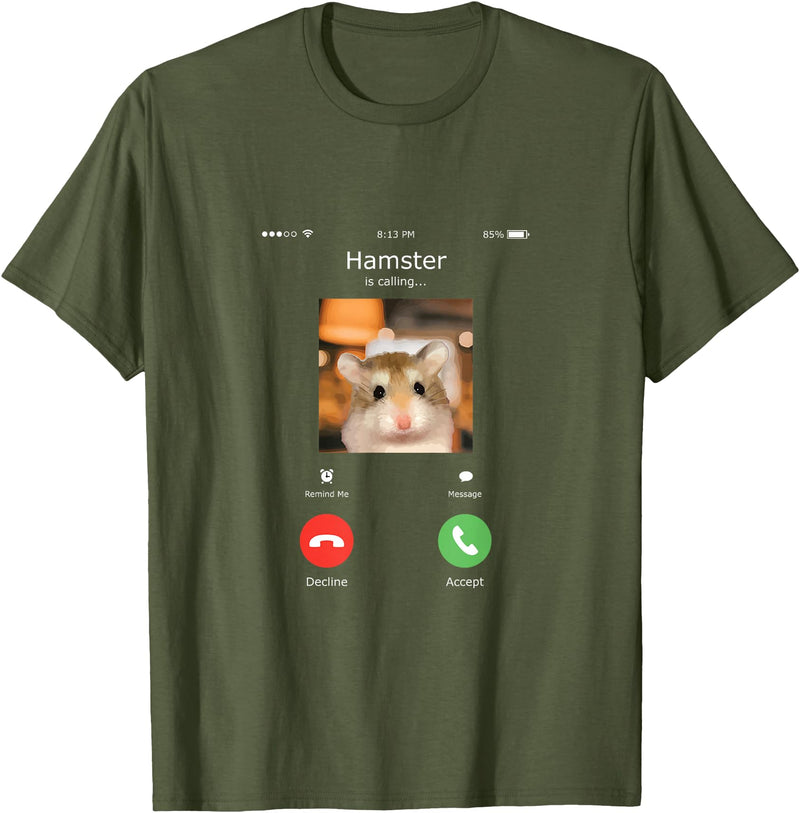 Hamster Calls Funny Phone for Hamster Owners, Animal Lovers T-Shirt - Olive Green