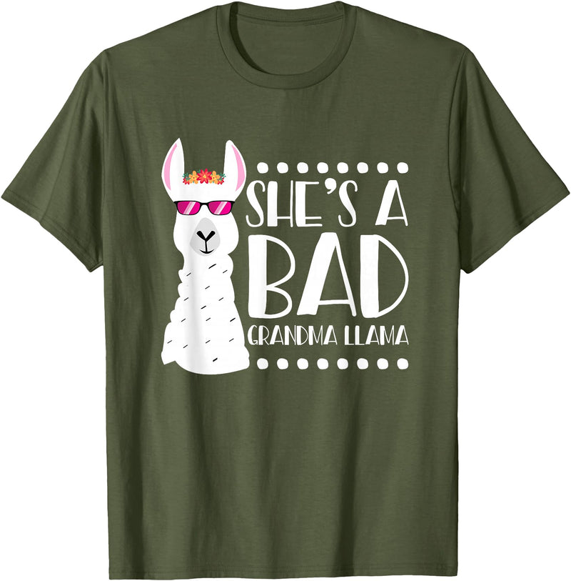 Llama - Alpaca Funny Designs Alpaca Fan Design Funny She's A Bad Grandma Llama For Women T-Shirt - Olive Green