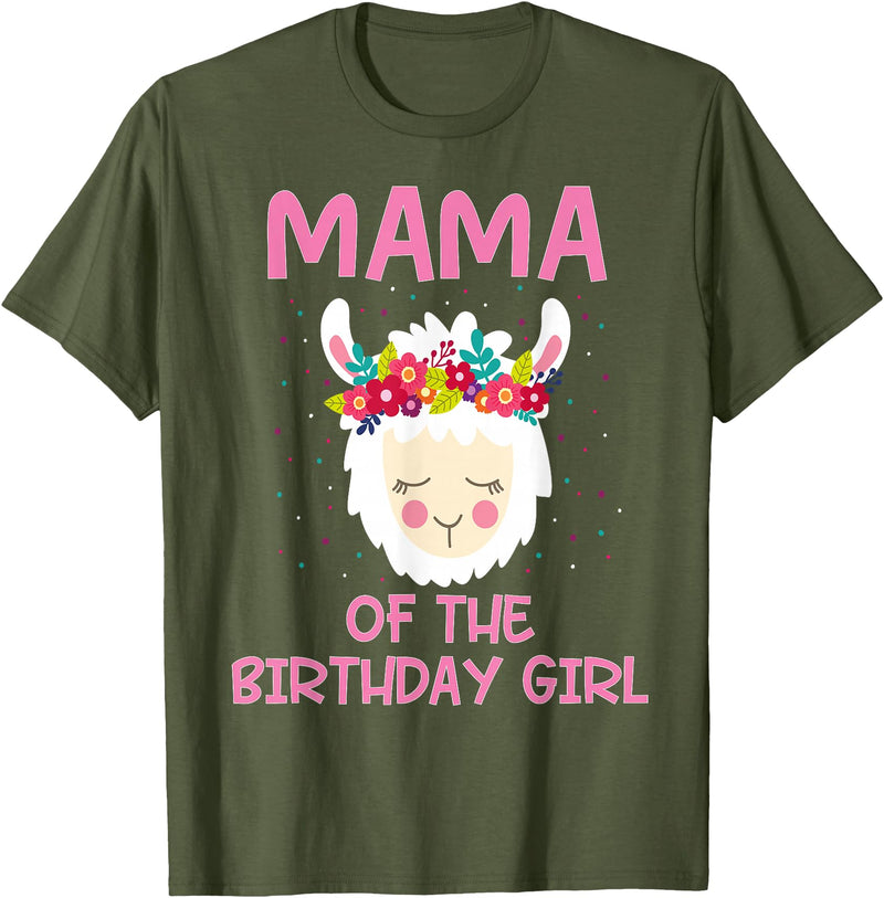 Llama Matching Birthday Party Theme Supplies Mama Of The Birthday Girl Llama First 1st Birthday Girl T-Shirt - Olive Green