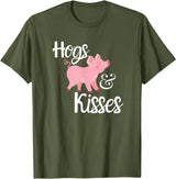 Hogs and Kisses Everyone loves Pigs Design Hogs and Kisses Cute Pig T-Shirt - Olive Green