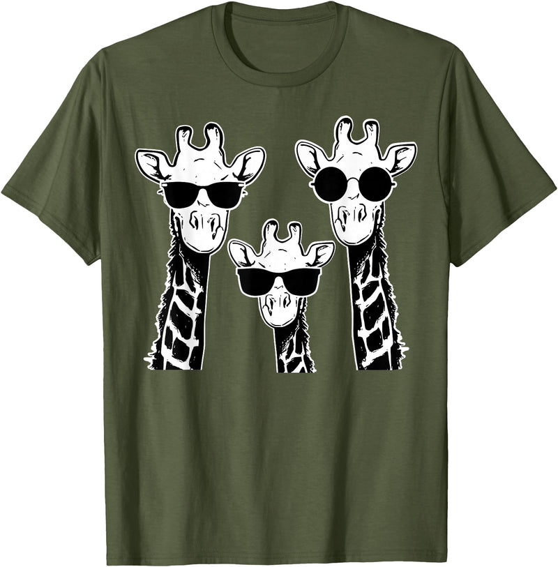 Giraffe Animal Sweet Graphic Giraffes Family with Sunglasses - Giraffe T-Shirt Small - Olive Green