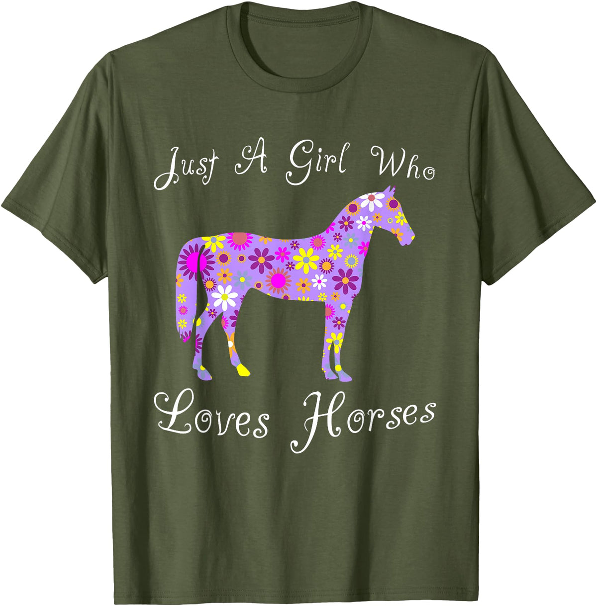 Cartba Horse Co. Fun Cute Just A Girl Who Loves Horses T-Shirt - Olive Green