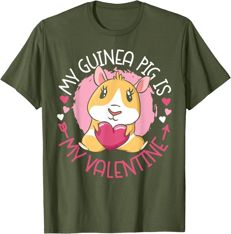 Cute Guinea Pig Lover HS0 Guinea Pig Valentines Day My Guinea Pig Is My Valentine T-Shirt - Olive Green
