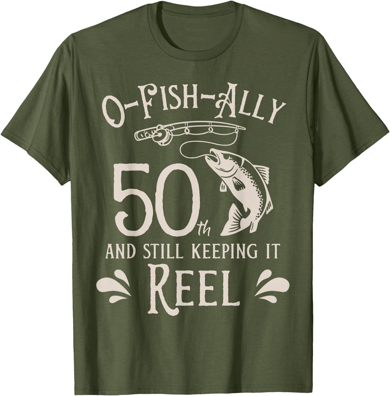 Fishing Birthday Fisherman Matching Family Mom Dad O-Fish-Ally 50th Fishing Birthday T-Shirt - Olive Green