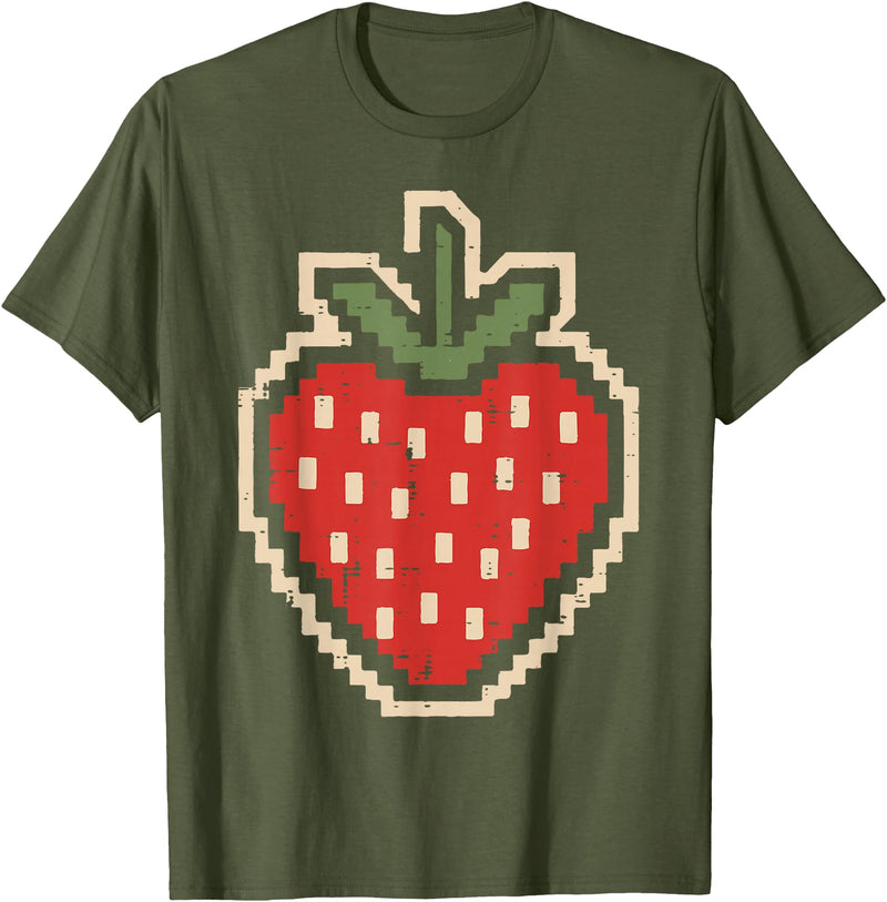 Halloween Shirts For Women Men Kids Boys Girls Halloween Pixel Strawberry 80s Video Game Costume Men Women T-Shirt - Olive