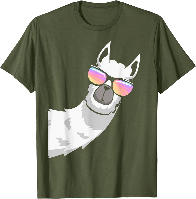 Llama Lover Gifts Collection Llama With Sunglasses Kids Boys Toddler Novelty T-Shirt - Olive Green