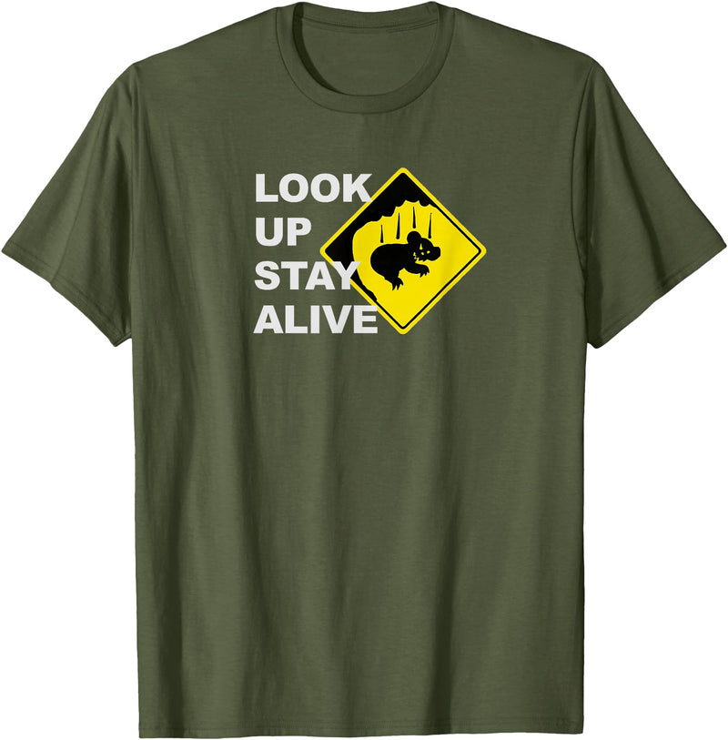 Drop Bear Meme Beware Drop Bears Look Up Stay Alive Funny Aussie TShirt T-Shirt - Olive Green