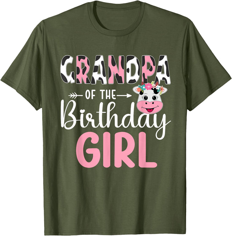 Cow Birthday Shirt For Family Men Women Cow Lover Grandpa Of The Birthday Girl Farm Cow 1 St Birthday Girl T-Shirt - Olive