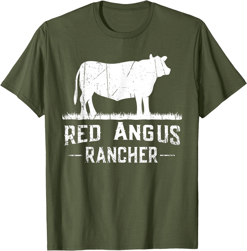 Funny Red Angus Farmer Gift for Cattle Lover Cow Breeder - Red Angus Rancher T-Shirt - Olive Green