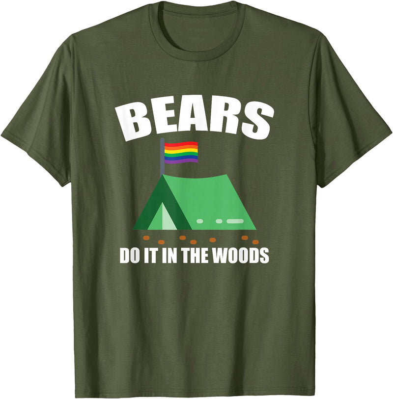 Gay Camping Bears LGBT Funny Gay Camping LGBT Pride Bears T-Shirt - Olive Green