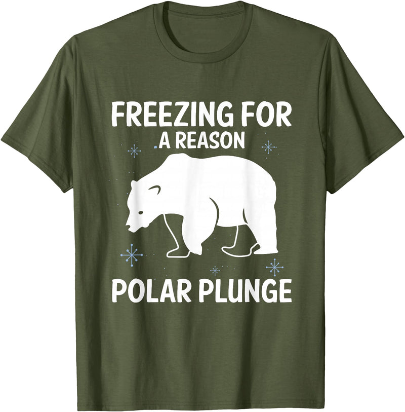 Global Warming Awareness Arctic Winter Ice Freezing For A Reason Polar Plunge Ice Bear T-Shirt - Olive Green