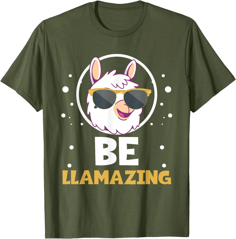 LLama Squad Shirts and Gifts Cute Amazing Llama Pun Be Llamazing Llama Lover T-Shirt - Olive Green