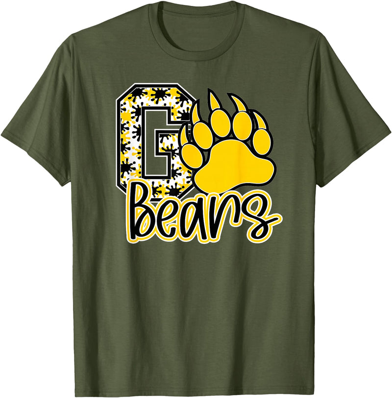 BEARS SPIRIT TEES CO School Spirit Go Bears Mascot Womens Youth Girls Kids T-Shirt - Olive Green