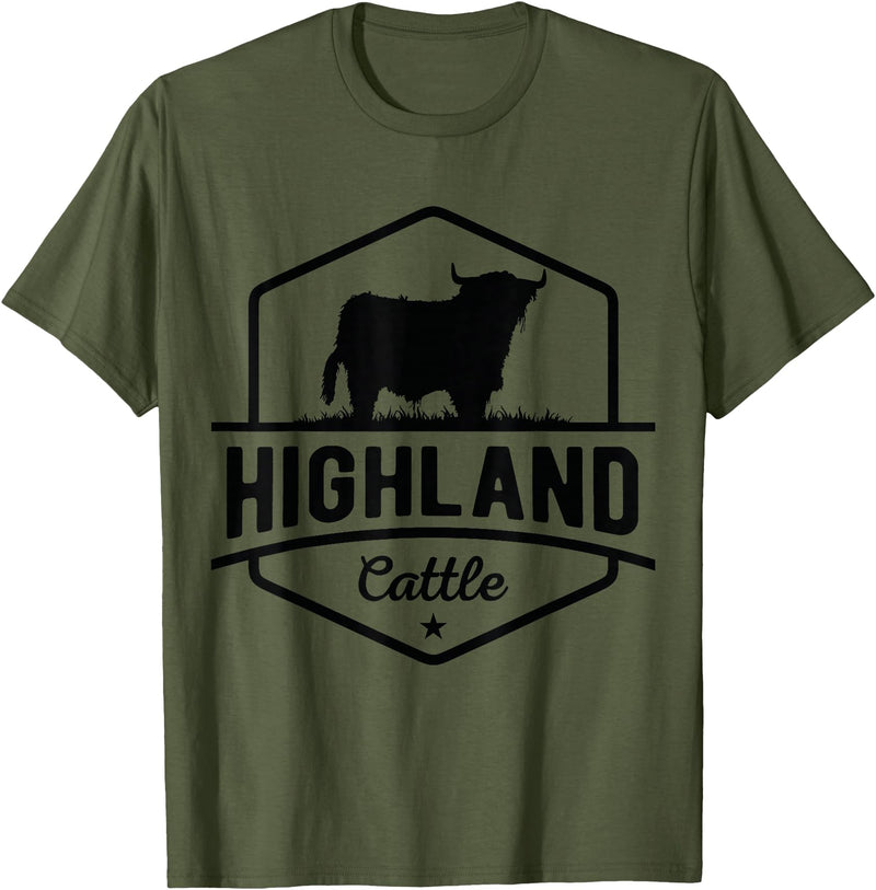 Farm Highland Cow Men Cattle Clothing Agriculture Scottish Highland Cow for Cattle Farmers T-Shirt - Olive Green
