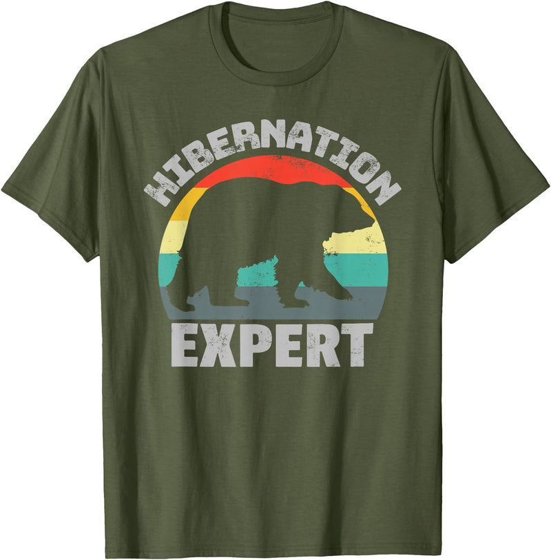 For Those Who Hate Winter Hibernation Bear Expert - Retro Funny Winter T-Shirt - Olive Green