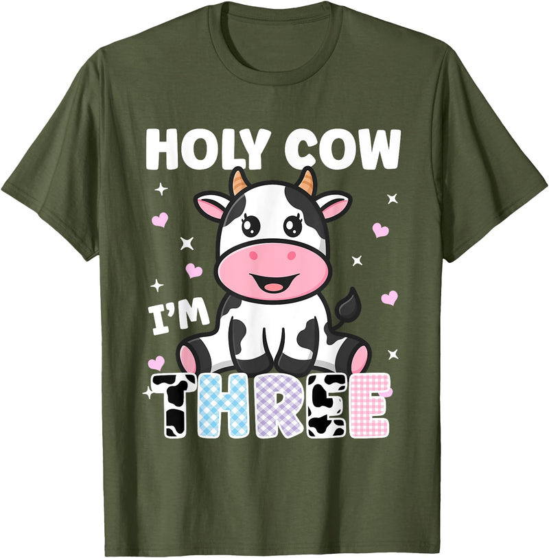 Holy Cow I'm Years Old Cow Birthday by Zynx Holy Cow I'm Three Years Old Cute Cow 3rd Birthday Party T-Shirt - Olive Green