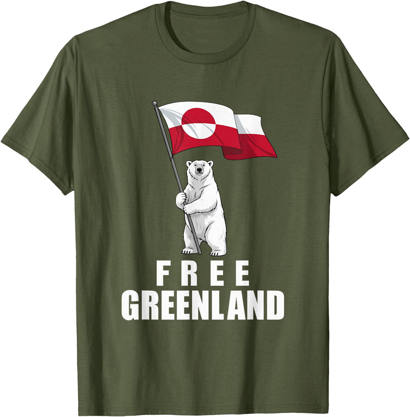Free Greenland Shirts For Men Women Free Greenland Bear with Flag Greenlanders Kalaallit T-Shirt - Olive Green