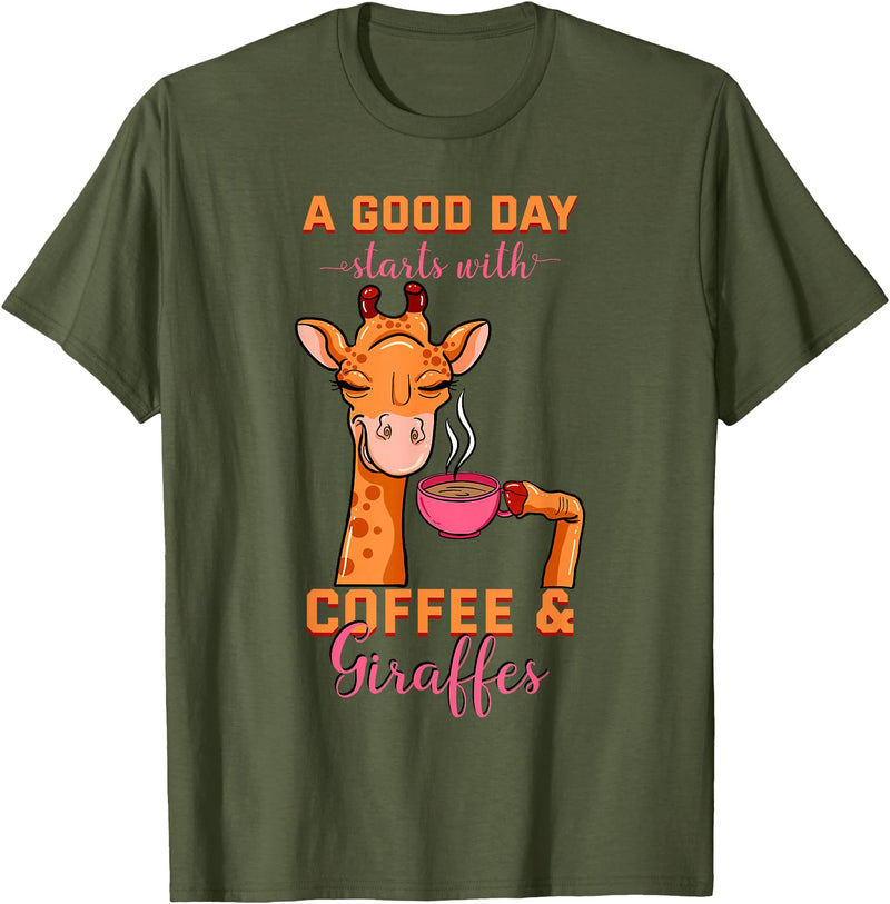 Cute Coffee Giraffe Apparel Coffee Giraffe Mug Animal Cappuccino Espresso Beans Gift T-Shirt - Olive Green