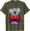 Smileteesall Funny Koala Bear Superhero Cartoon T-Shirt - Olive Green