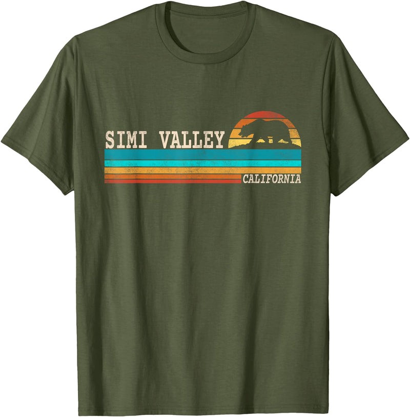 California Republic US State Bear Flag Sunset Simi Valley California State Bear Retro Sunset T-Shirt - Olive Green