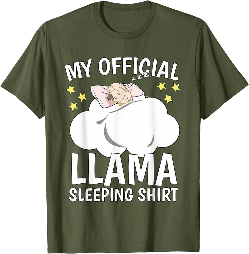 Llama Sleeping Wear Kids, Women & Men Official Sleeping Shirt Sleep Shirt Pajama Naps PJ Llama T-Shirt - Olive Green
