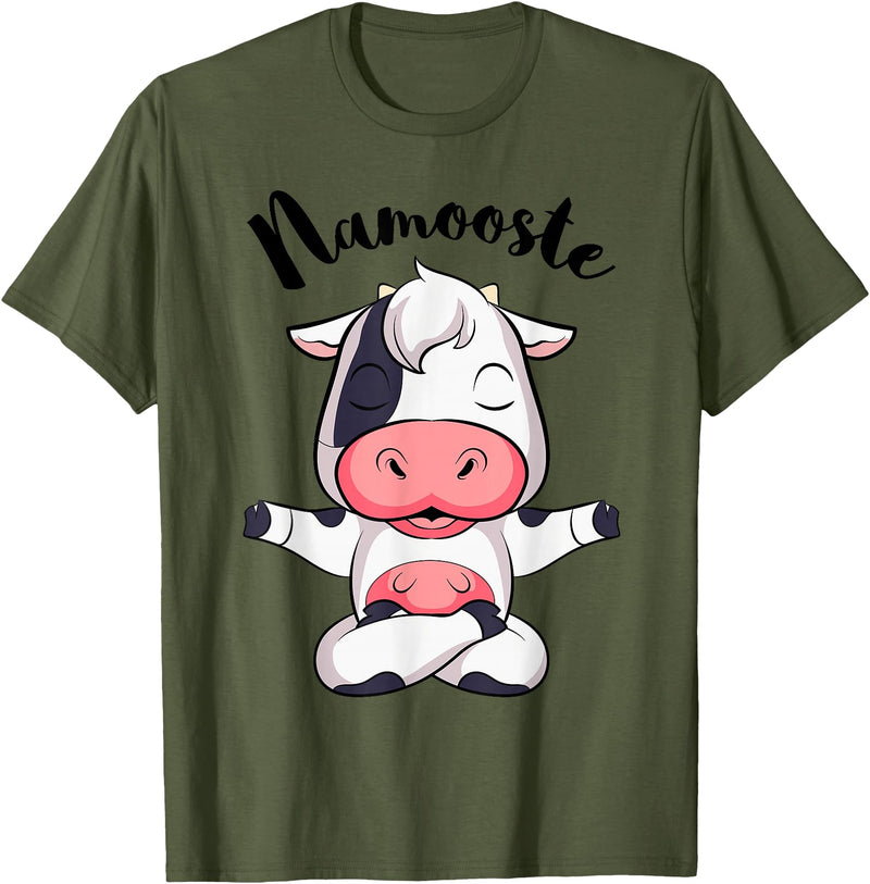 AdnDesigns Co. Funny Cow Yoga Shirts & Gifts Namoostee Cow Shirt Women Girls Cow Lover Gifts Namaste Yoga T-Shirt - Olive