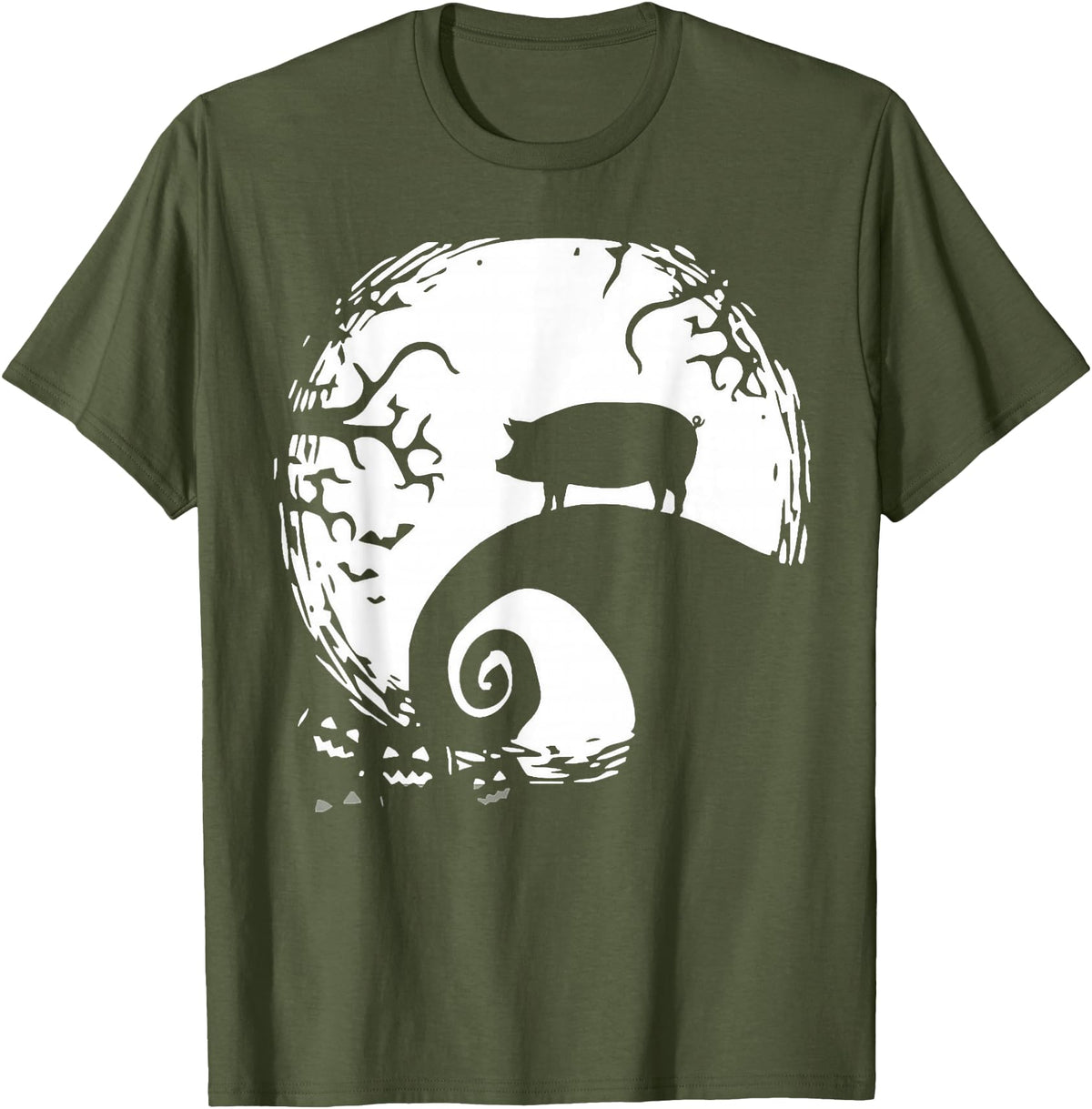 Funny Pig With Moon Halloween Tee Shirt Pig and Moon Halloween T-Shirt - Olive Green