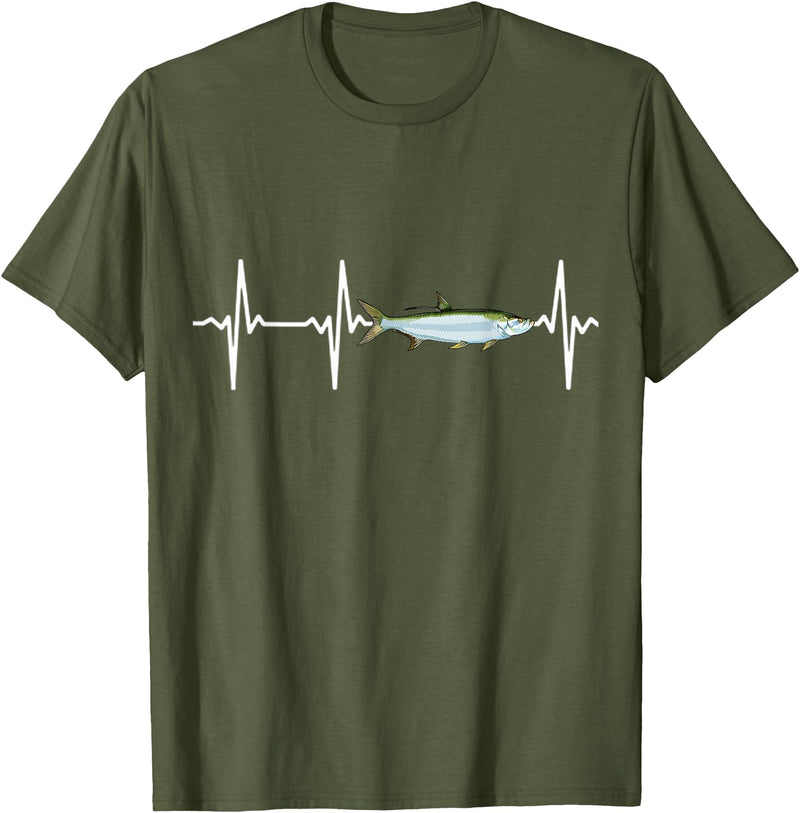 Tarpon Gift Co. Tarpon Heartbeat for Saltwater Fishing Lovers T-Shirt - Olive Green