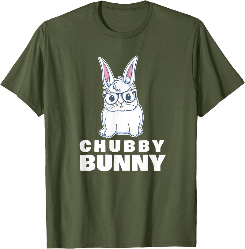 Chubby Bunny Cute Rabbit Love Fat T-Shirt in Olive Green