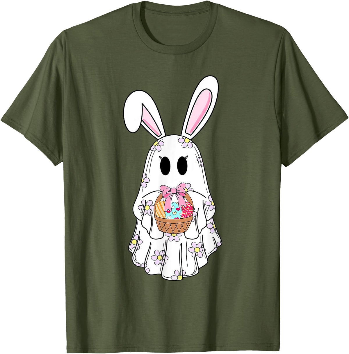 Cute Ghost Bunny Ghost Rabbit Easter Day Rabbit Lover T-Shirt in Olive Green
