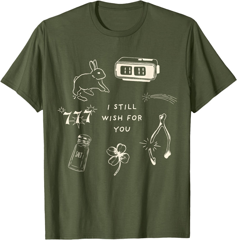 I Still Wish for You Lucky Rabbit 1111 Stars Clover Signs T-Shirt in Olive Green