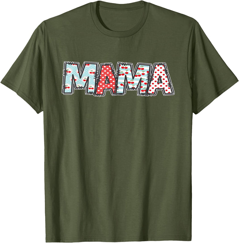 Retro Cherry Matching Family Tees Boho Cherry Mom Mama Halloween Costume T-Shirt - Olive Green