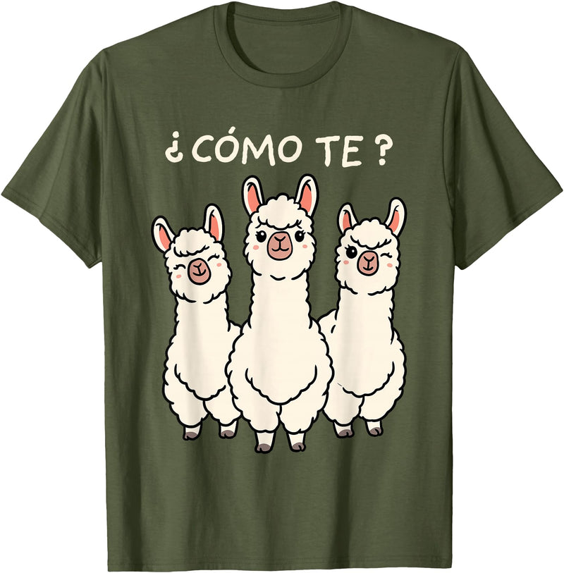 GoshWow Como Te Llamas Shirt Funny Llama Spanish Teacher Joke T-Shirt - Olive Green