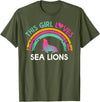Rainbow Sea lions Outfit for toddler Girl Kids this Girl Loves Sea lions Cute Rainbow Silhouette T-Shirt - Olive Green